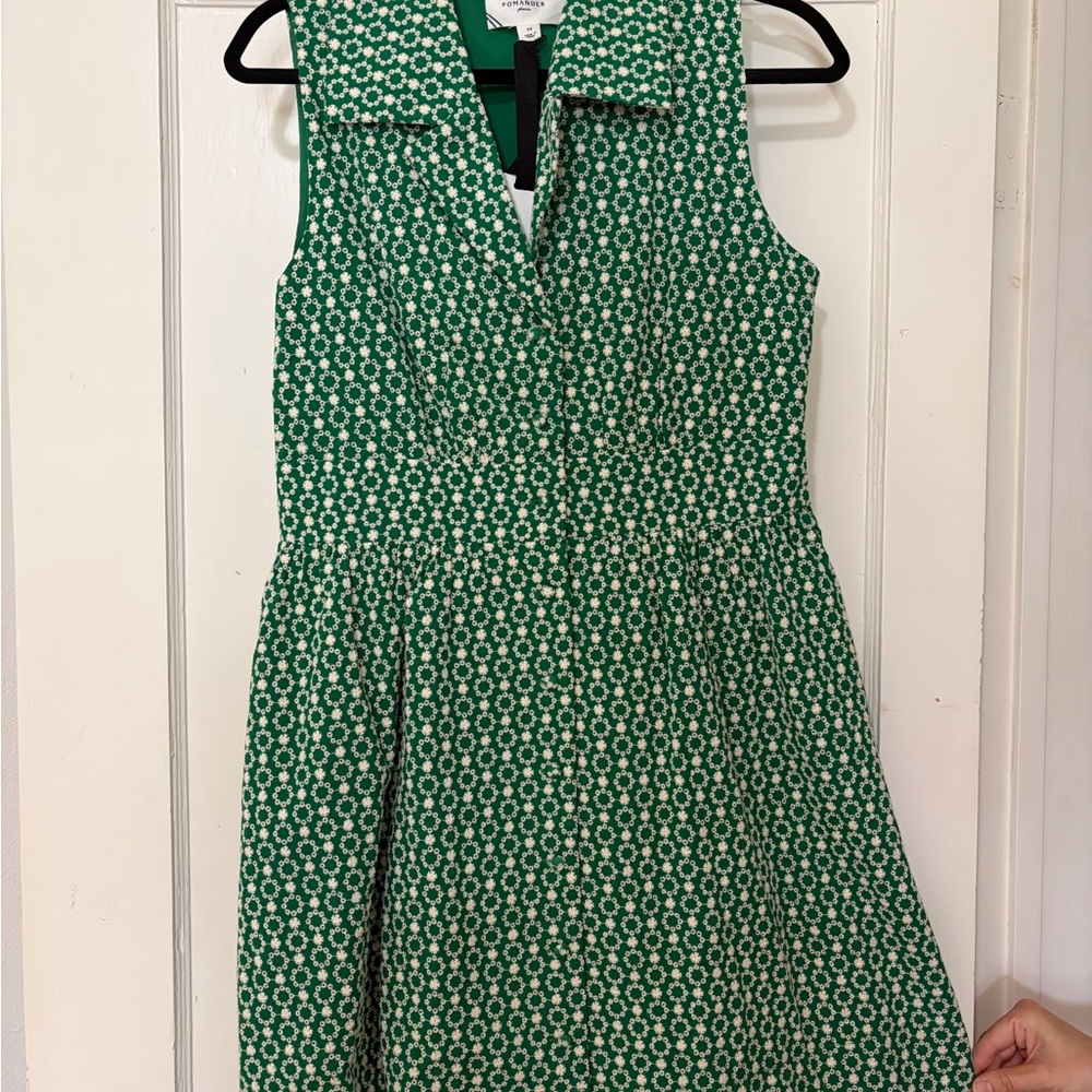 Pomander Place Tuckerneck Green Floral embroidered Collared Dress
